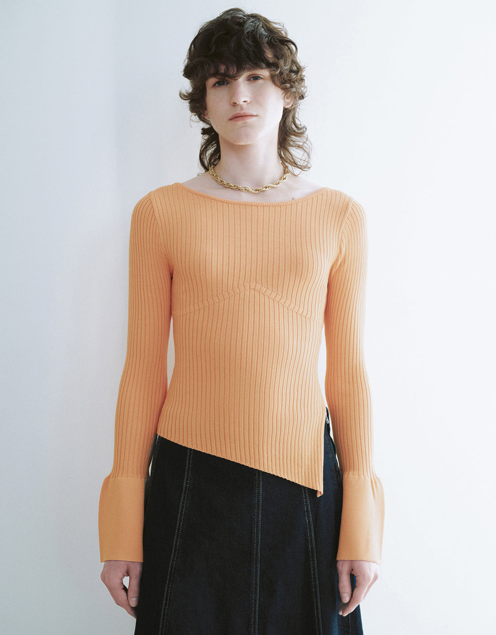 Asymmetric Crew Neck Knitted T-Shirt