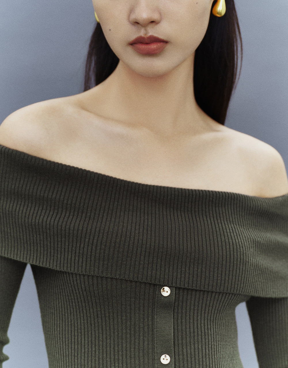 Off-Shoulder Skinny Knitted T-Shirt