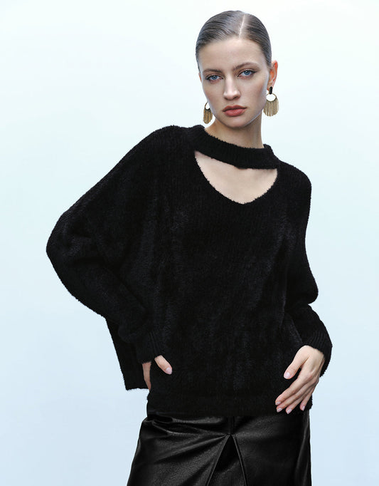 Keyhole Neck Knitted T-Shirt