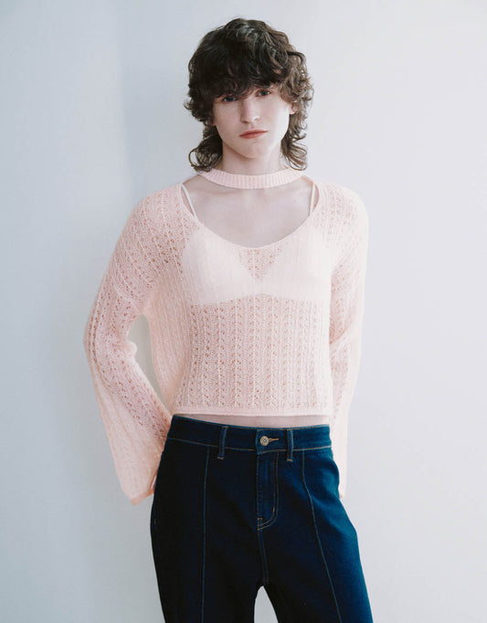 Loose Keyhole Neck Knitted T-Shirt