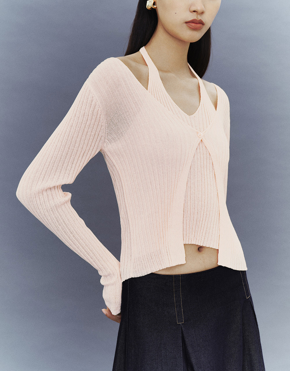 2 In 1 Halter Neck Knitted T-Shirt