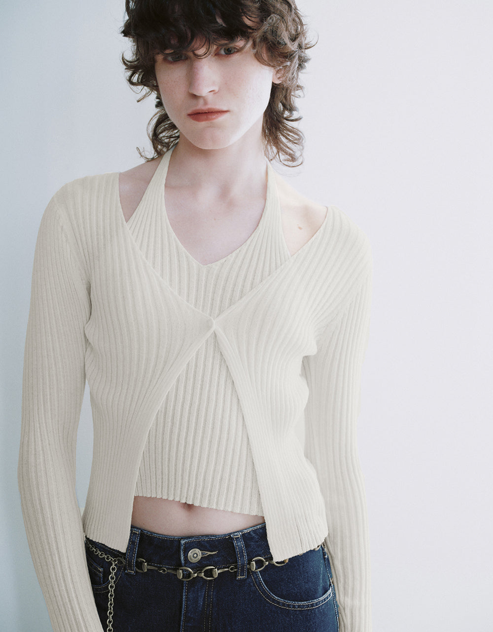 2 In 1 Halter Neck Knitted T-Shirt