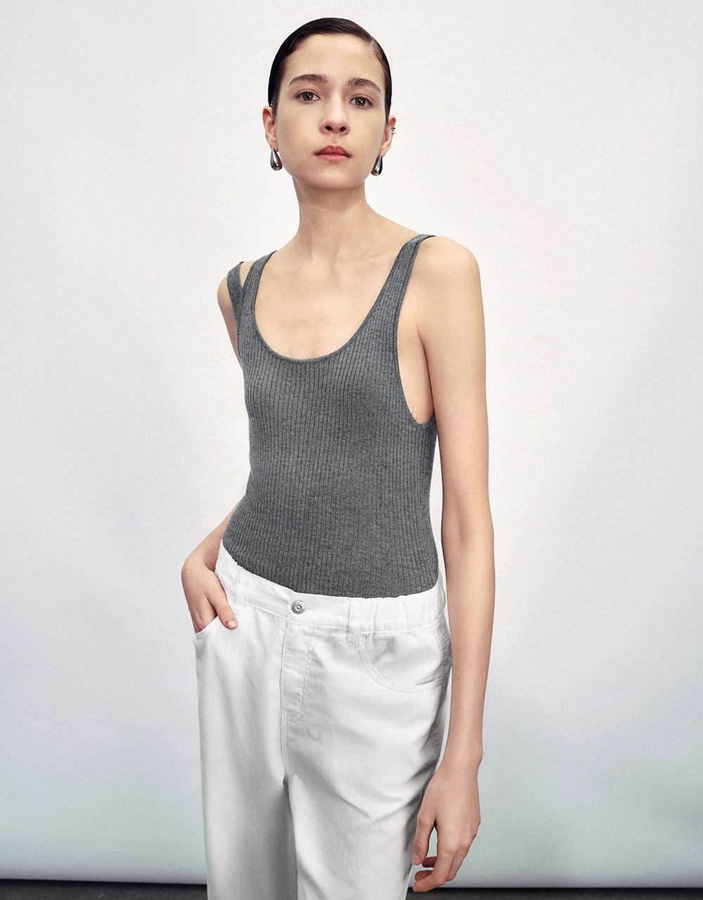 Square-cut Collar Knitted Tank Top