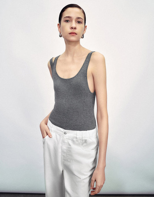 Square-cut Collar Knitted Tank Top