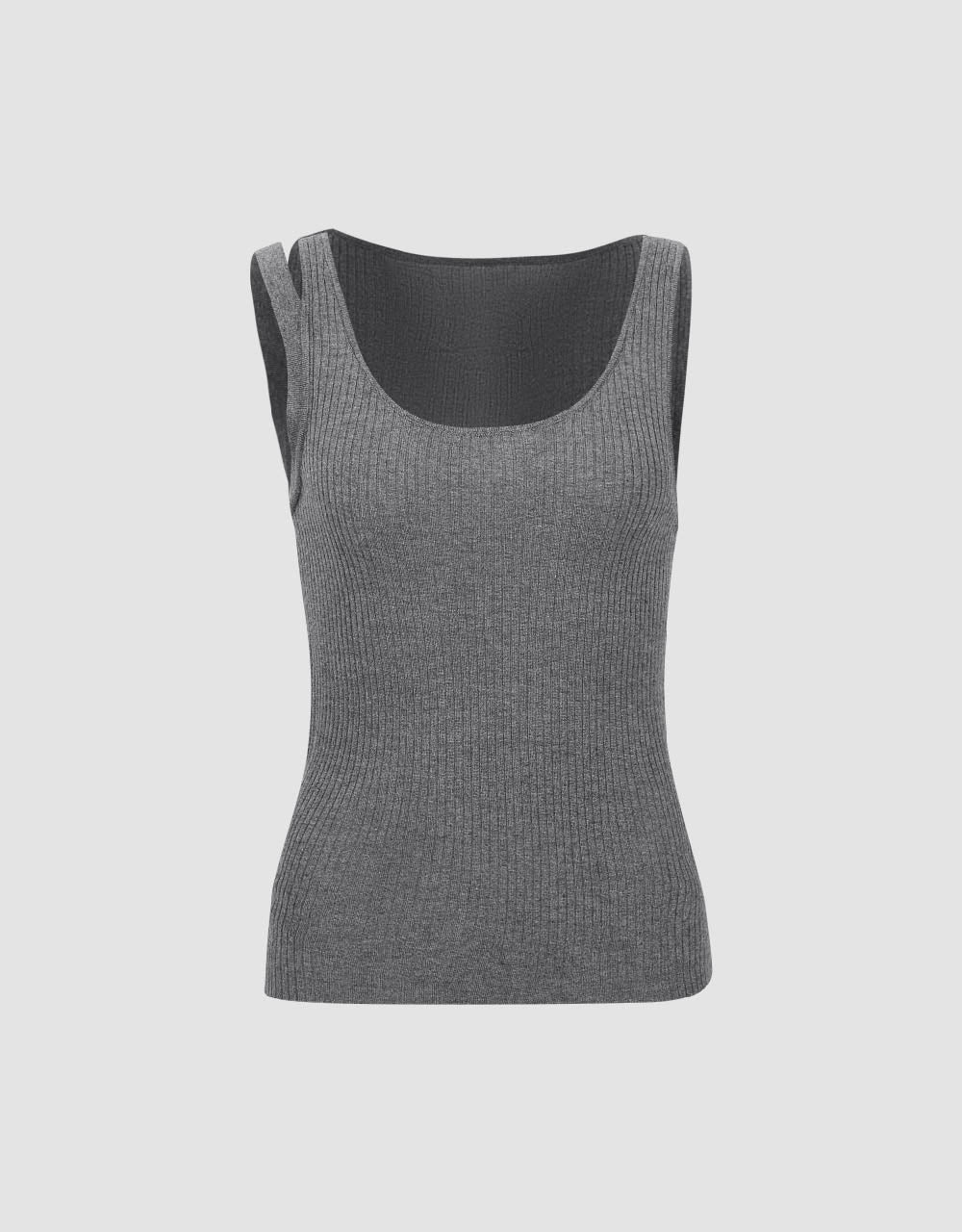 Square-cut Collar Knitted Tank Top