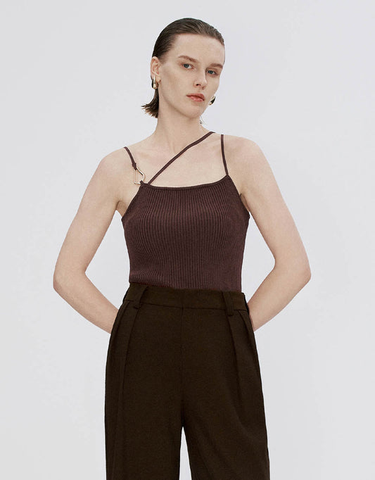 Square-cut Collar Knitted Cami Top