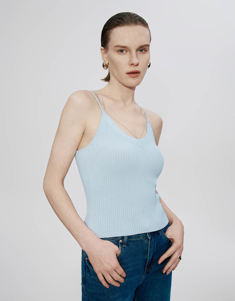 V-Neck Knitted Skinny Cami Top