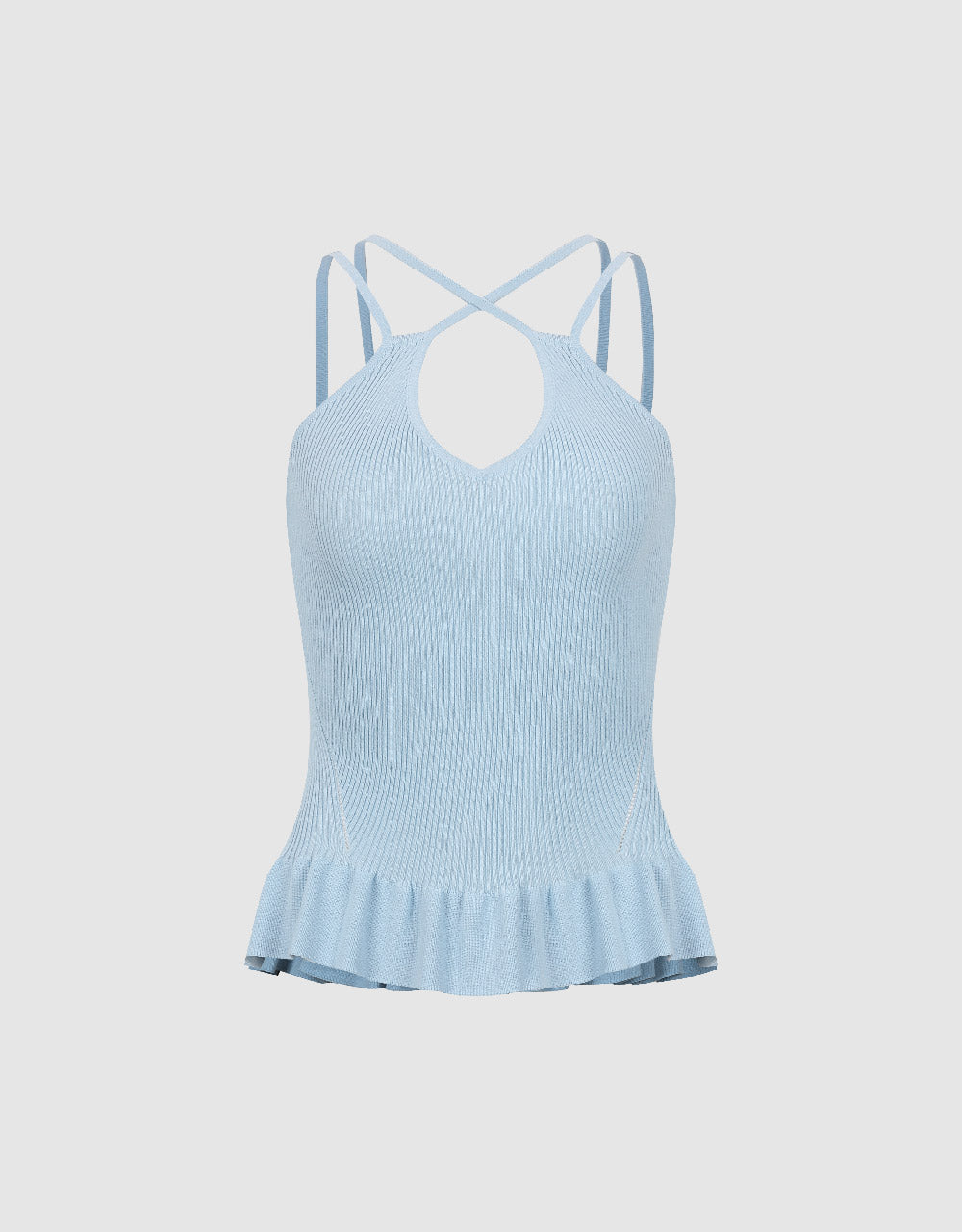 Ruffle Trim V-Neck Knited Tank Top