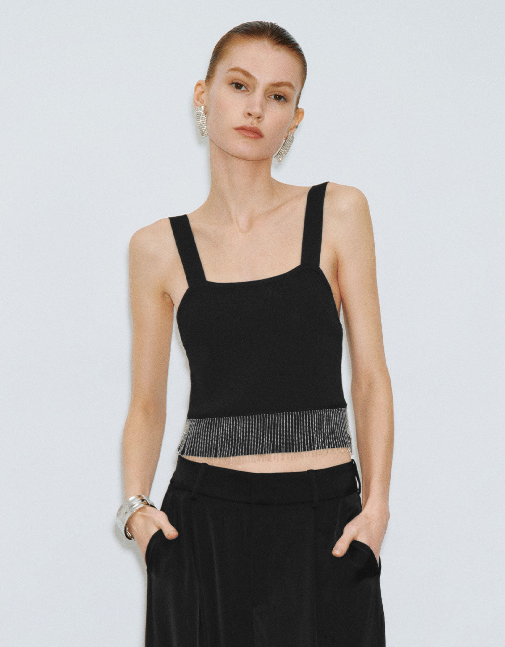 Sleeveless Square-cut Collar Knitted T-Shirt