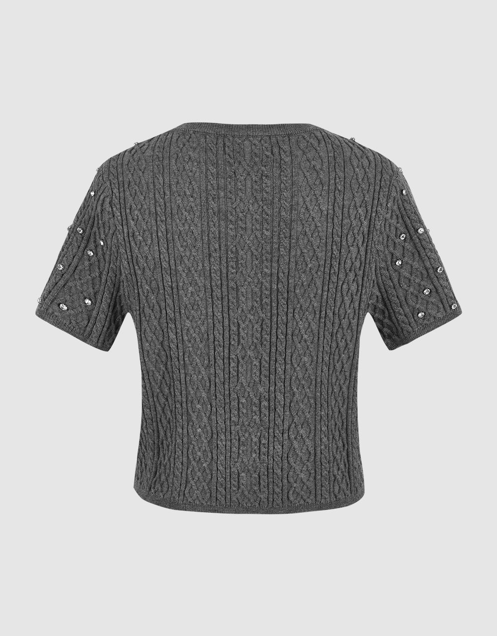 Rhinestone Décor Crew Neck Knitted T-Shirt