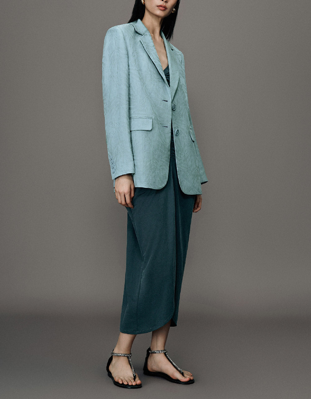 Pritned Notch Lapel Blazer