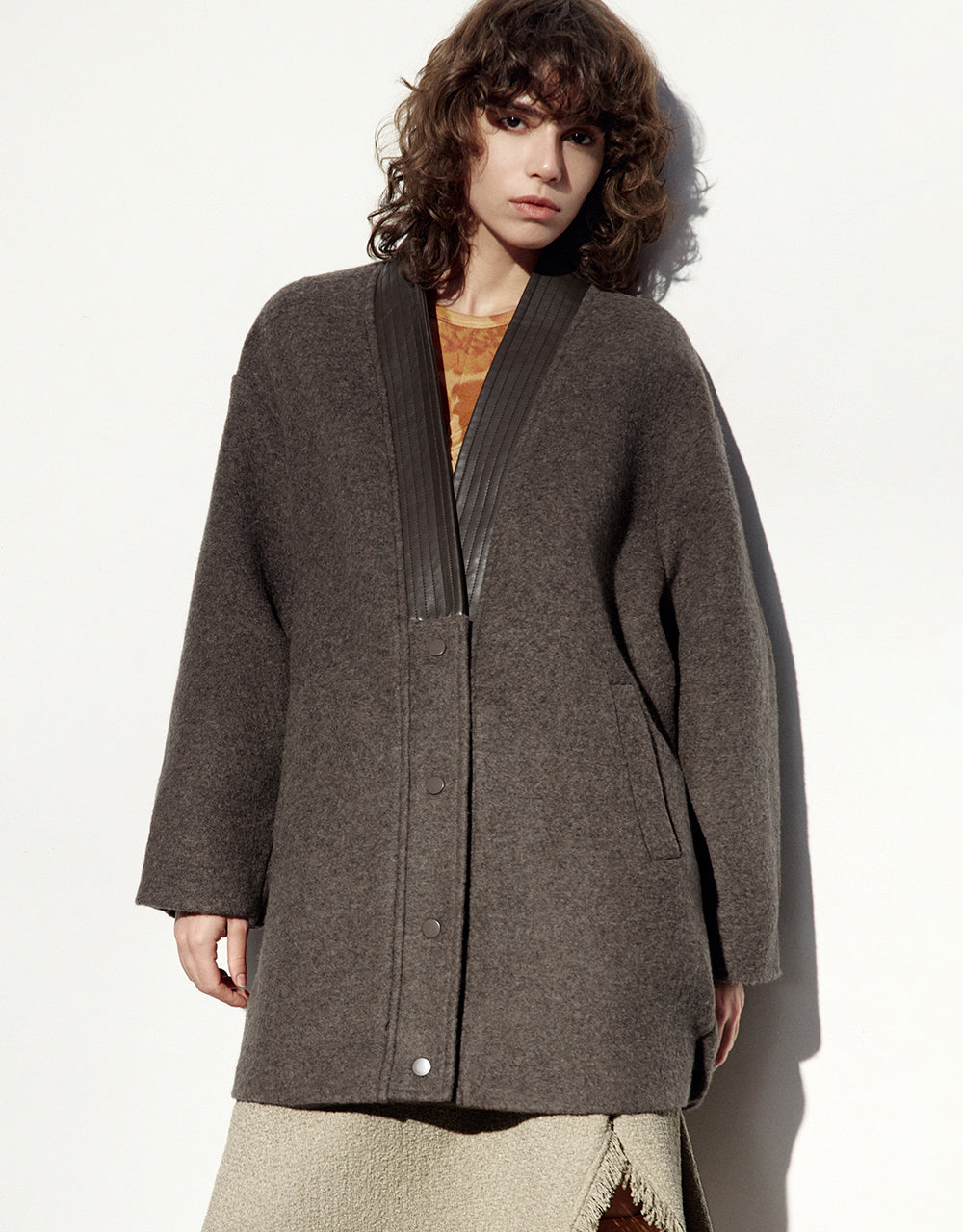 V-Neck Straight Longline Coat