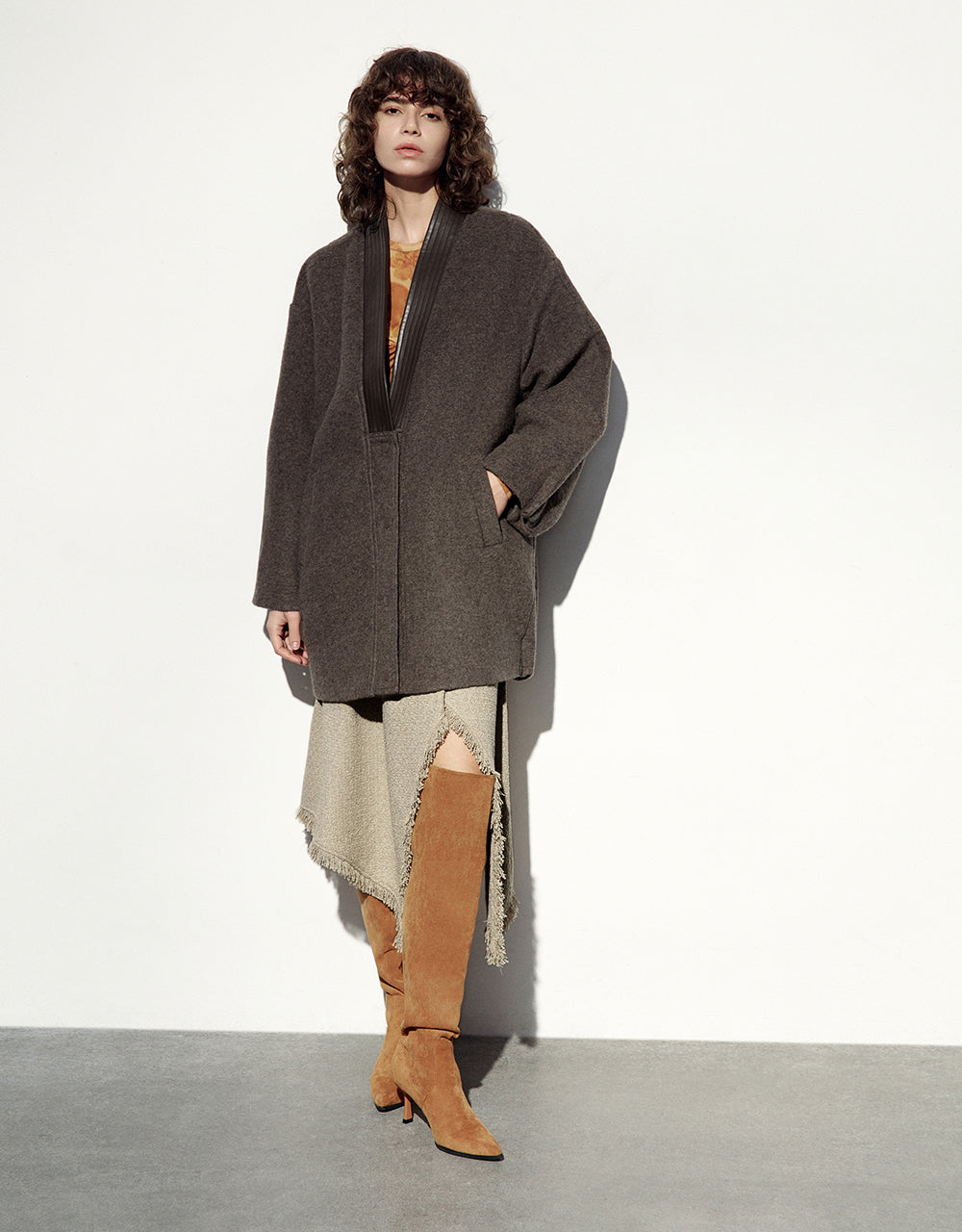 V-Neck Straight Longline Coat