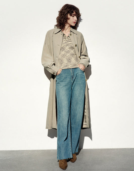 Straight Longline Coat With Belt