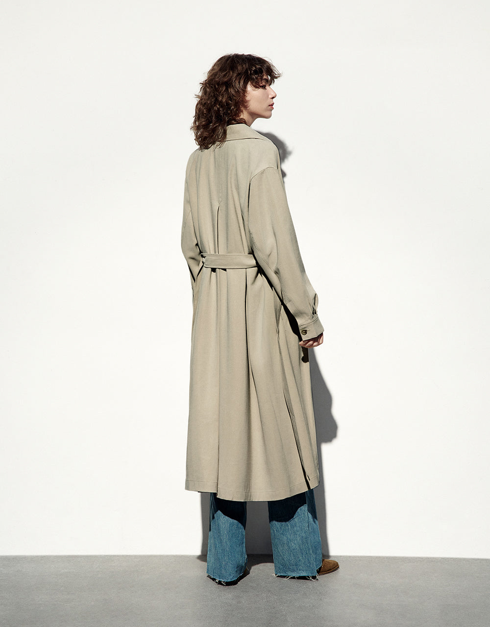 Straight Longline Coat With Belt