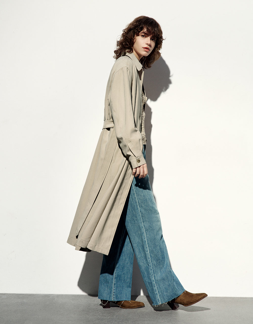 Straight Longline Coat With Belt