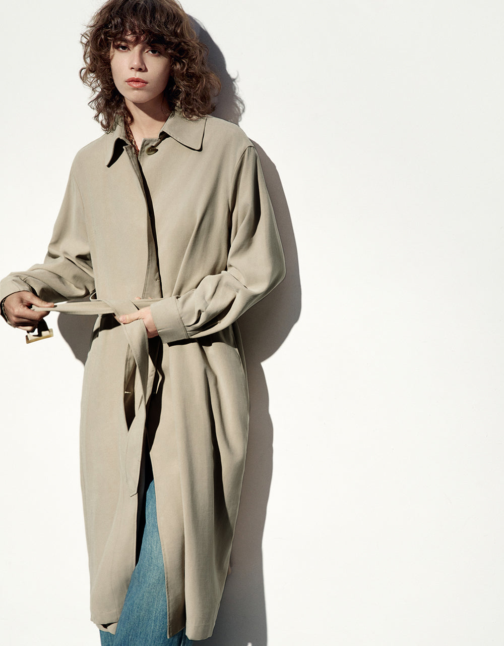 Straight Longline Coat With Belt