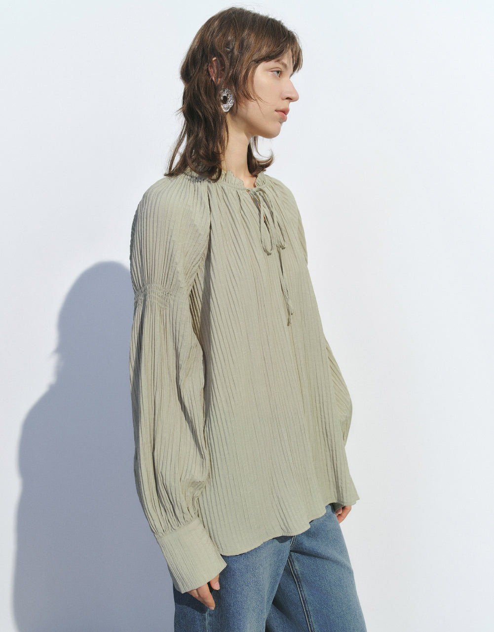 Raglan Sleeve Textured Overhead Shirt