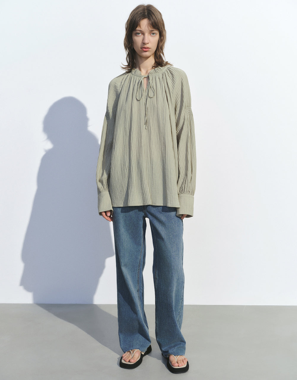 Raglan Sleeve Textured Overhead Shirt