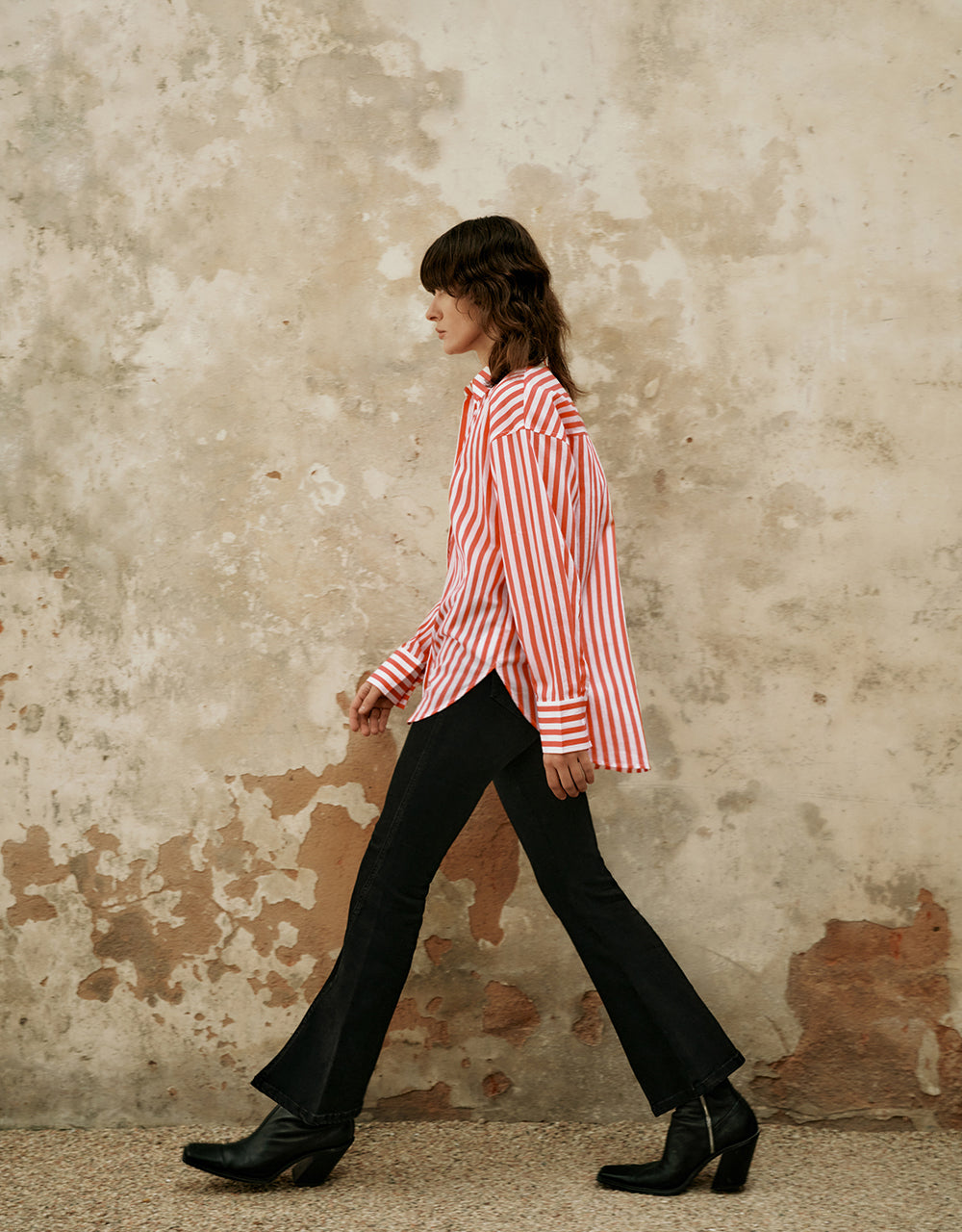 Striped Button Up Straight Shirt