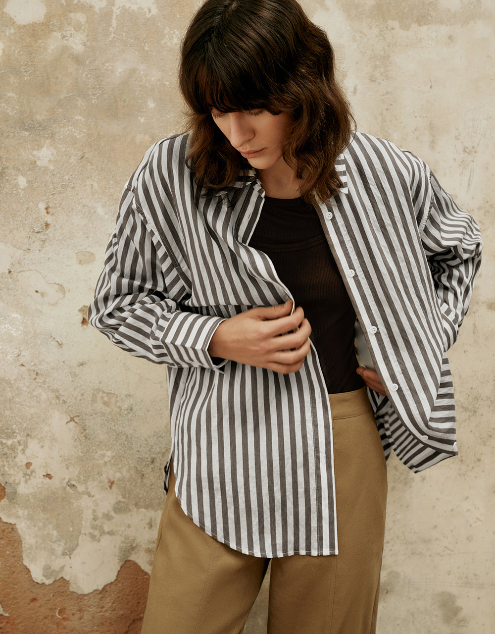 Striped Button Up Straight Shirt