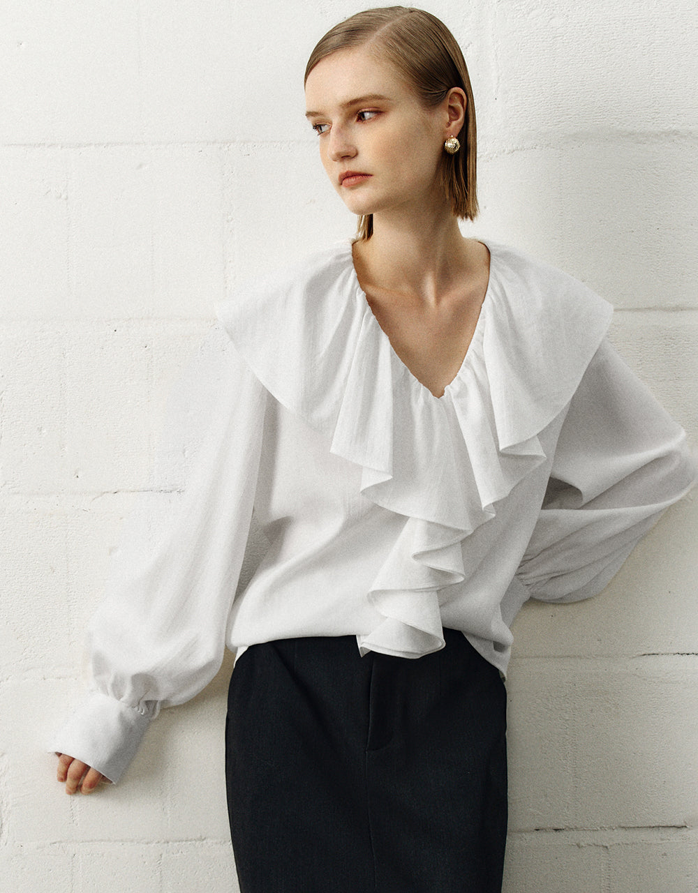 Ruffle V-Neck Overhead Shirt