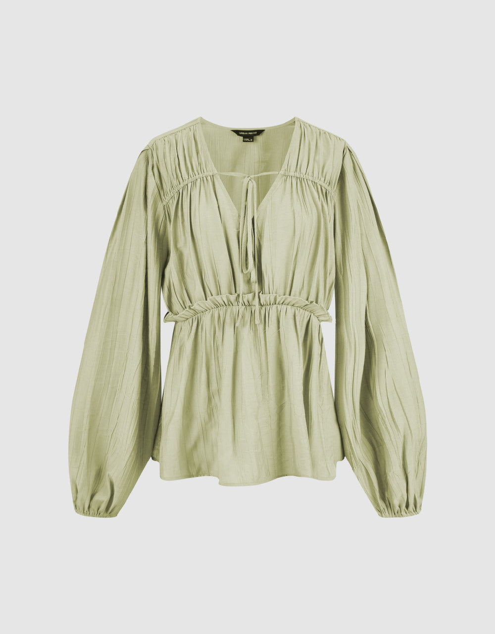 Tie Front Ruched V-Neck Blouse