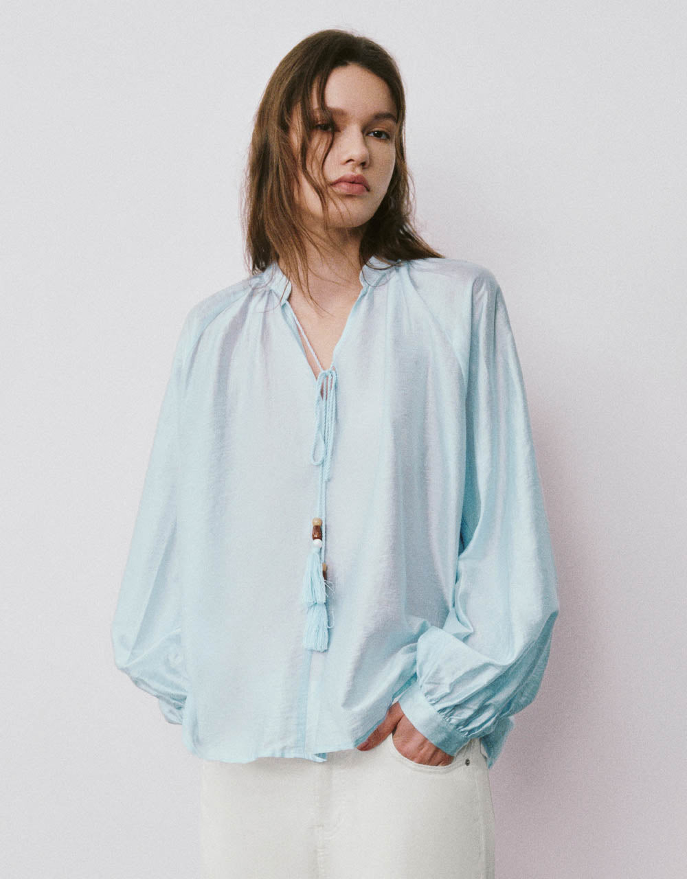 Tie Front Raglan Sleeve Blouse