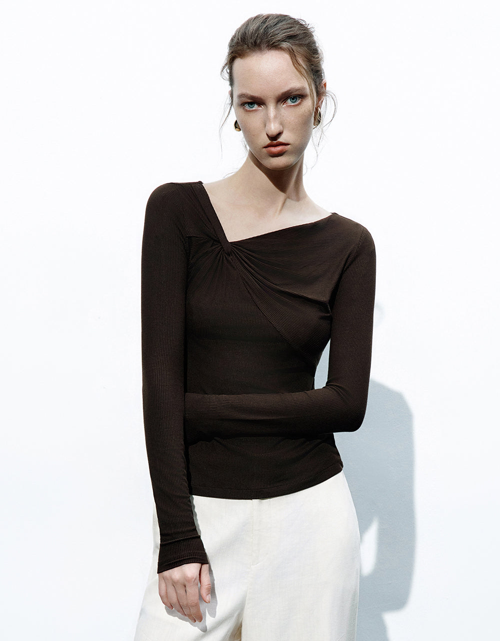 Asymmetric One Shoulder Knitted T-Shirt