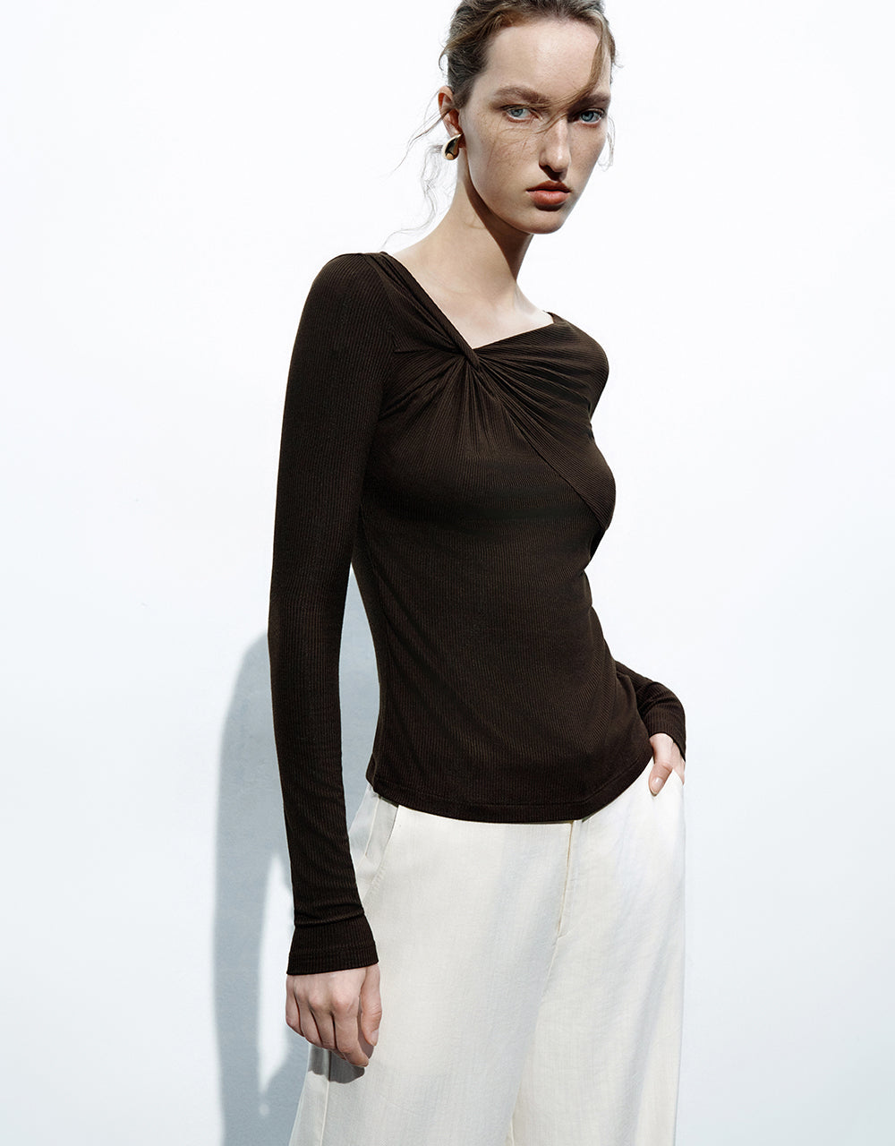 Asymmetric One Shoulder Knitted T-Shirt