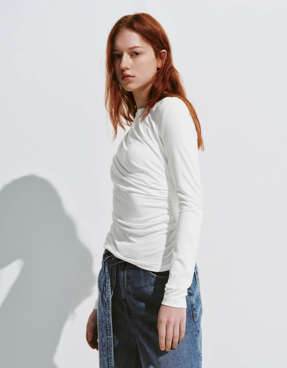 Ruched Crew Neck Skinny T-Shirt