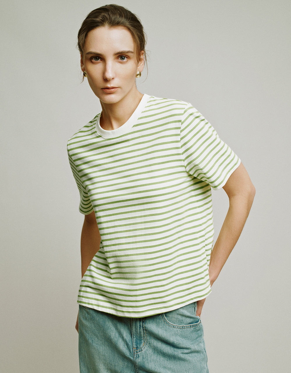 Striped Crew Neck Straight T-Shirt