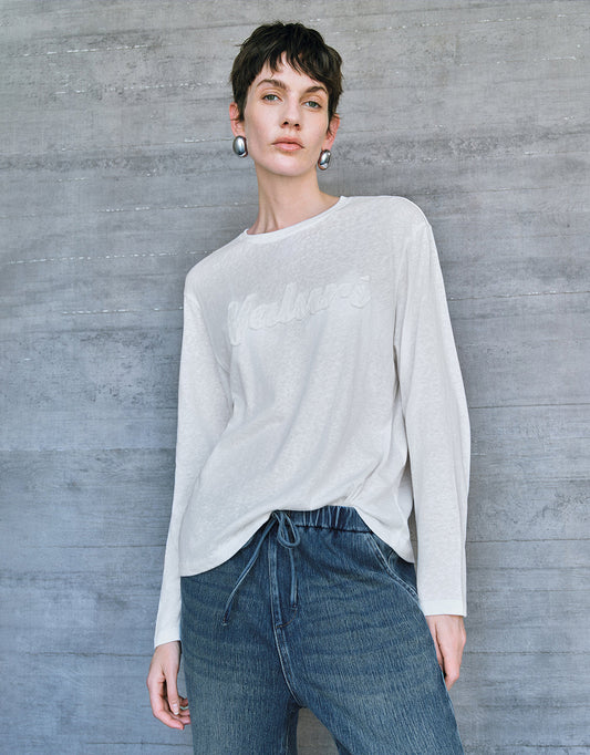 Letter Embossed Crew Neck T-Shirt