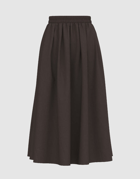 Elastic Waist Midi A-Line Skirt