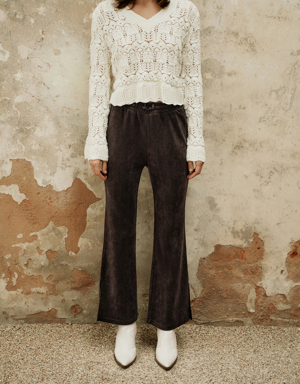 Drawstring Waist Knitted Flare Pants