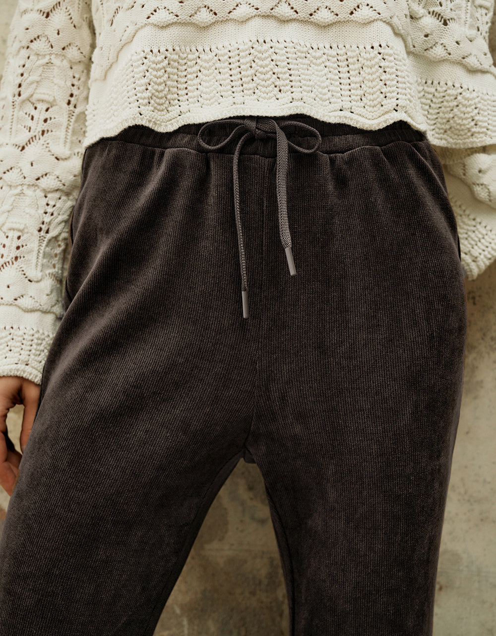 Drawstring Waist Knitted Flare Pants