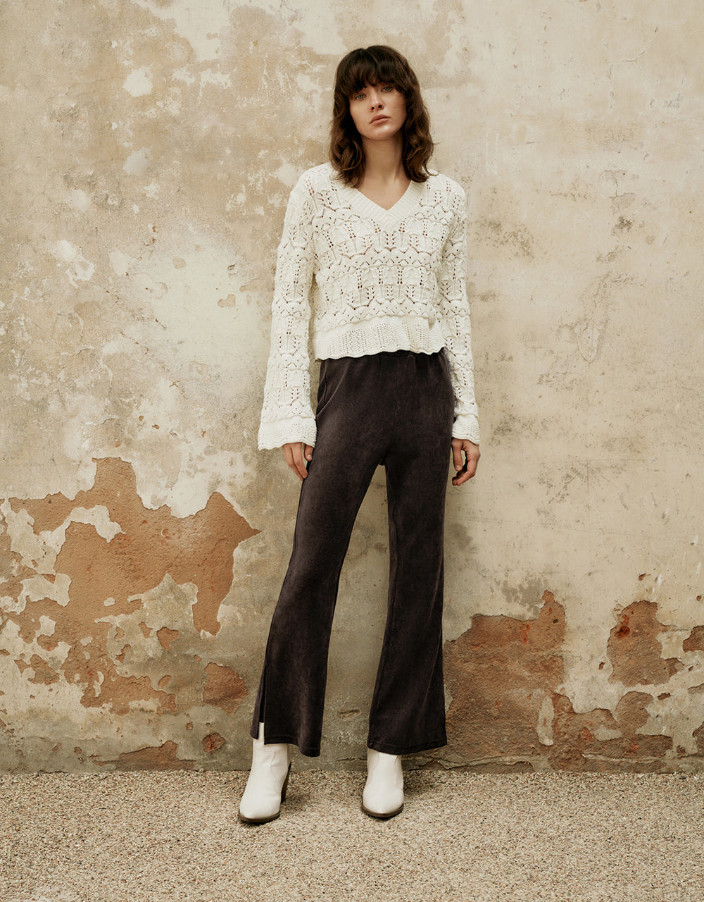 Drawstring Waist Knitted Flare Pants