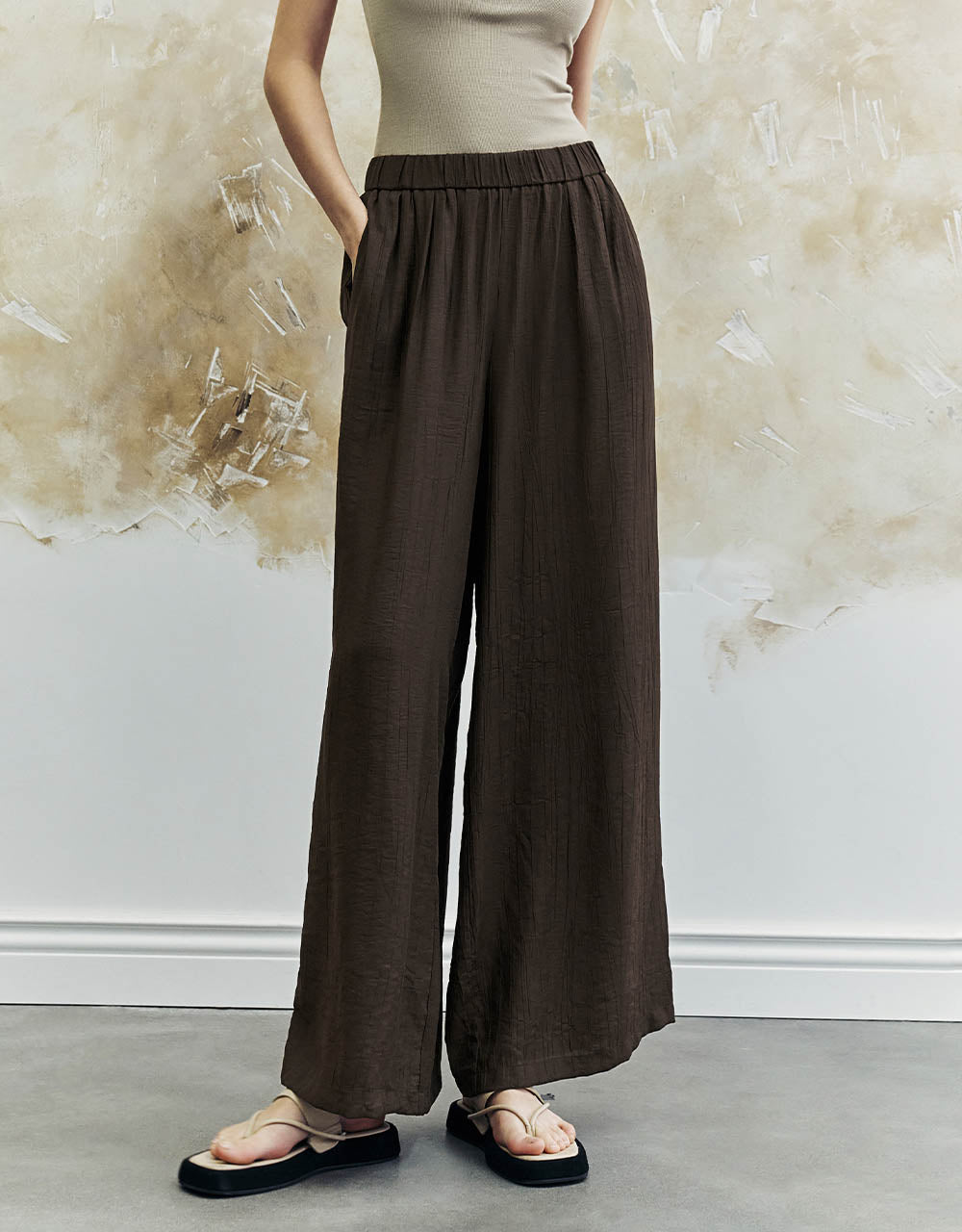 Elastic Waist Wide-Leg Pants