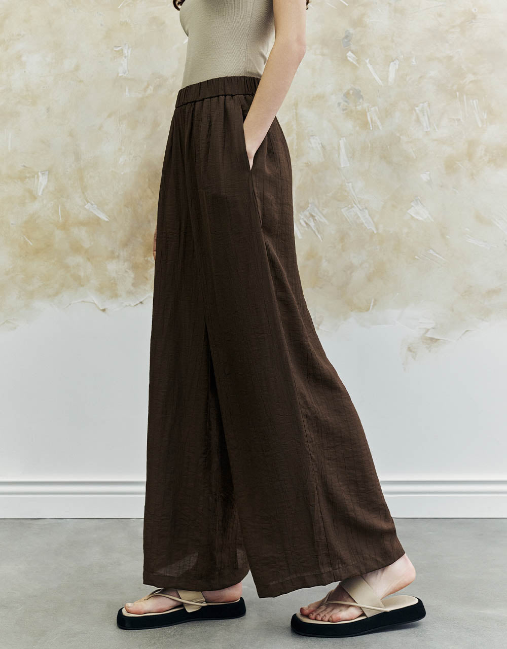 Elastic Waist Wide-Leg Pants