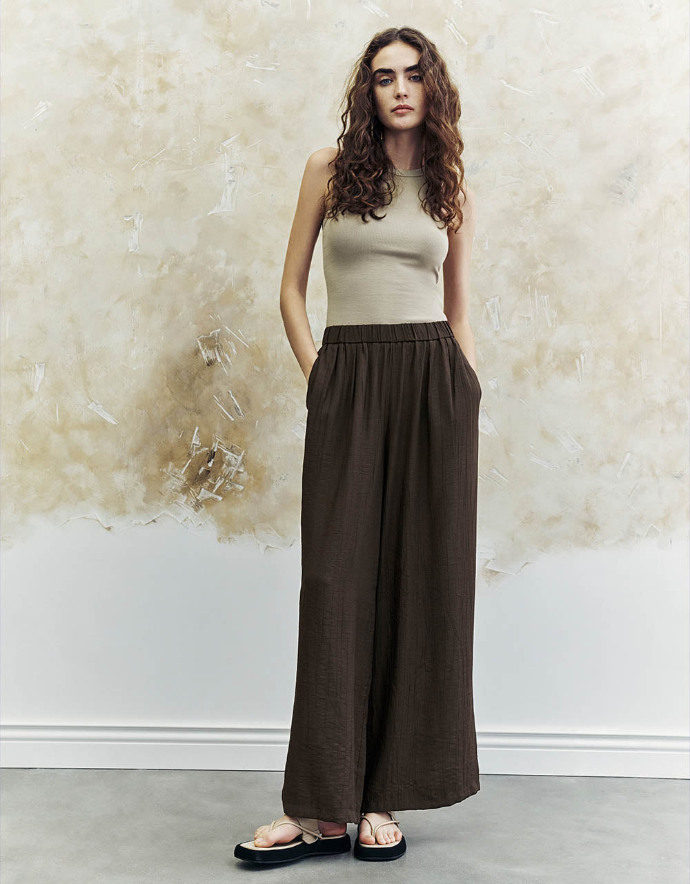 Elastic Waist Wide-Leg Pants