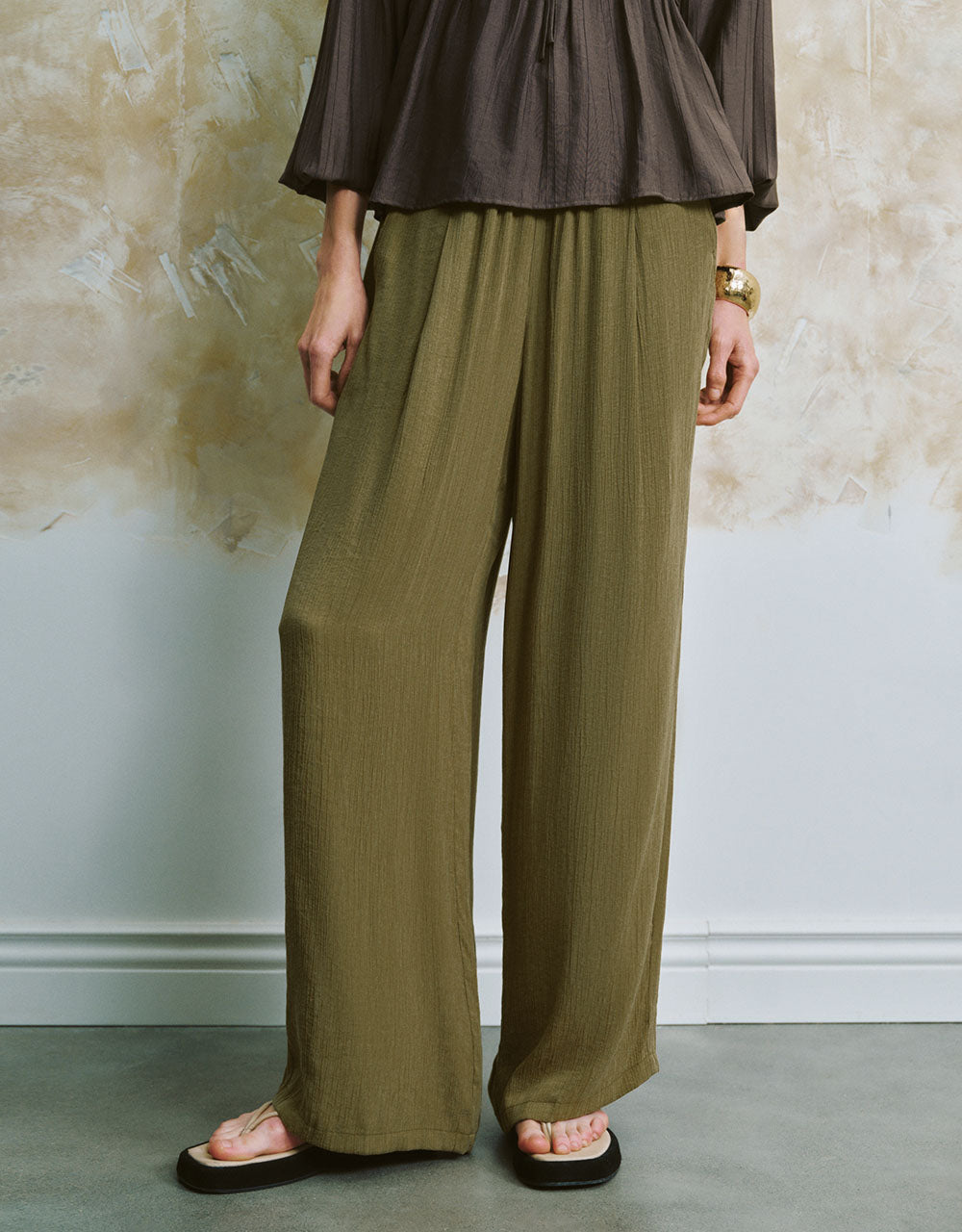 Elastic Waist Wide-Leg Pants