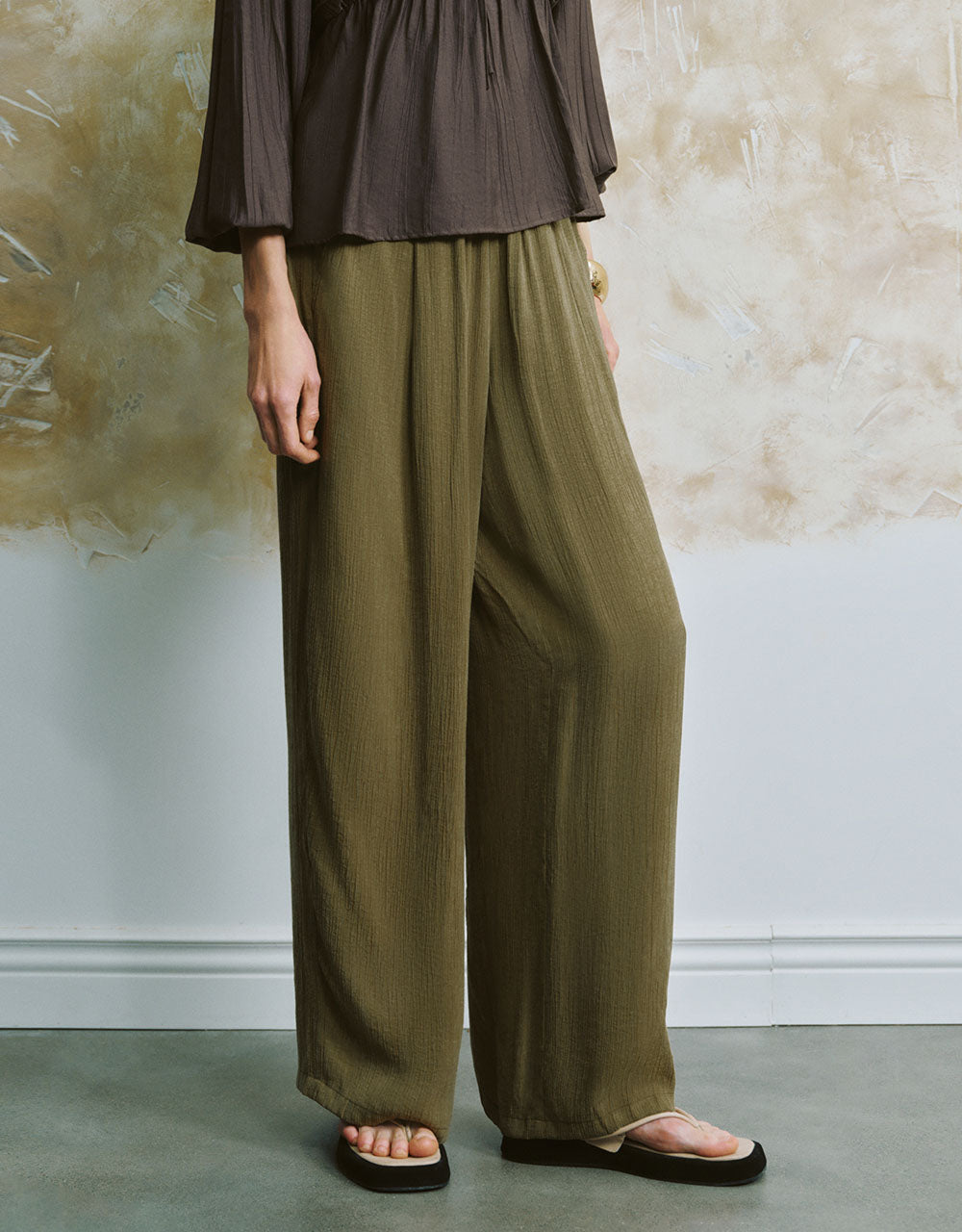 Elastic Waist Wide-Leg Pants