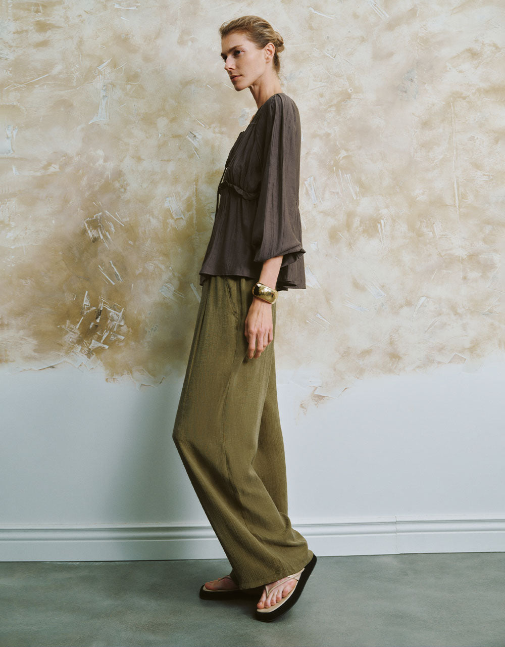 Elastic Waist Wide-Leg Pants