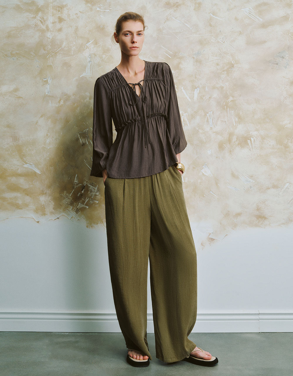 Elastic Waist Wide-Leg Pants