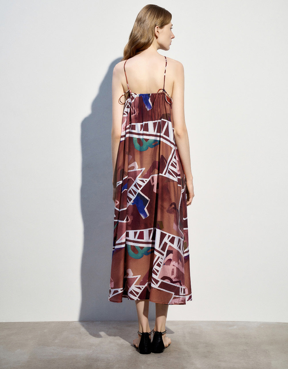 Printed Sleeveless U Neck A-Line Dress