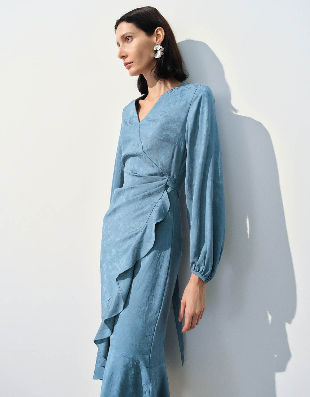 Surplice Front Midi A-Line Dress