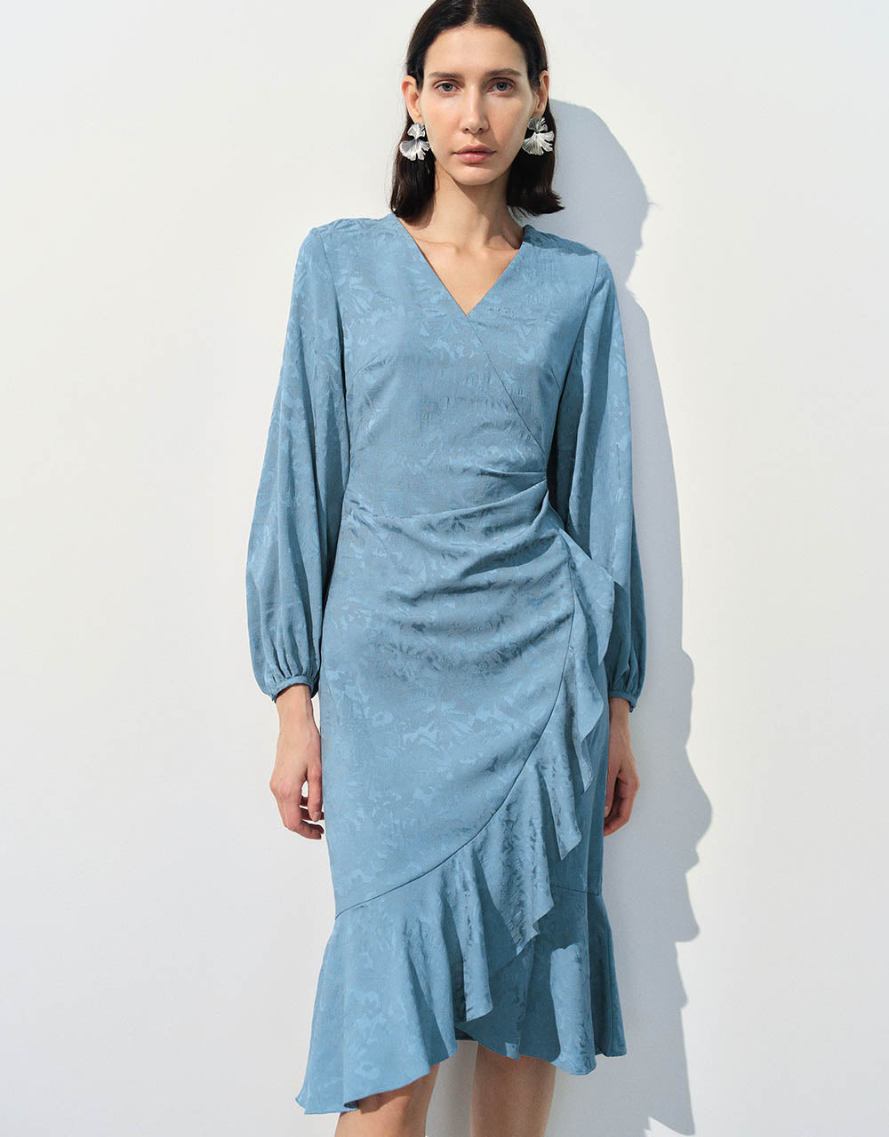 Surplice Front Midi A-Line Dress