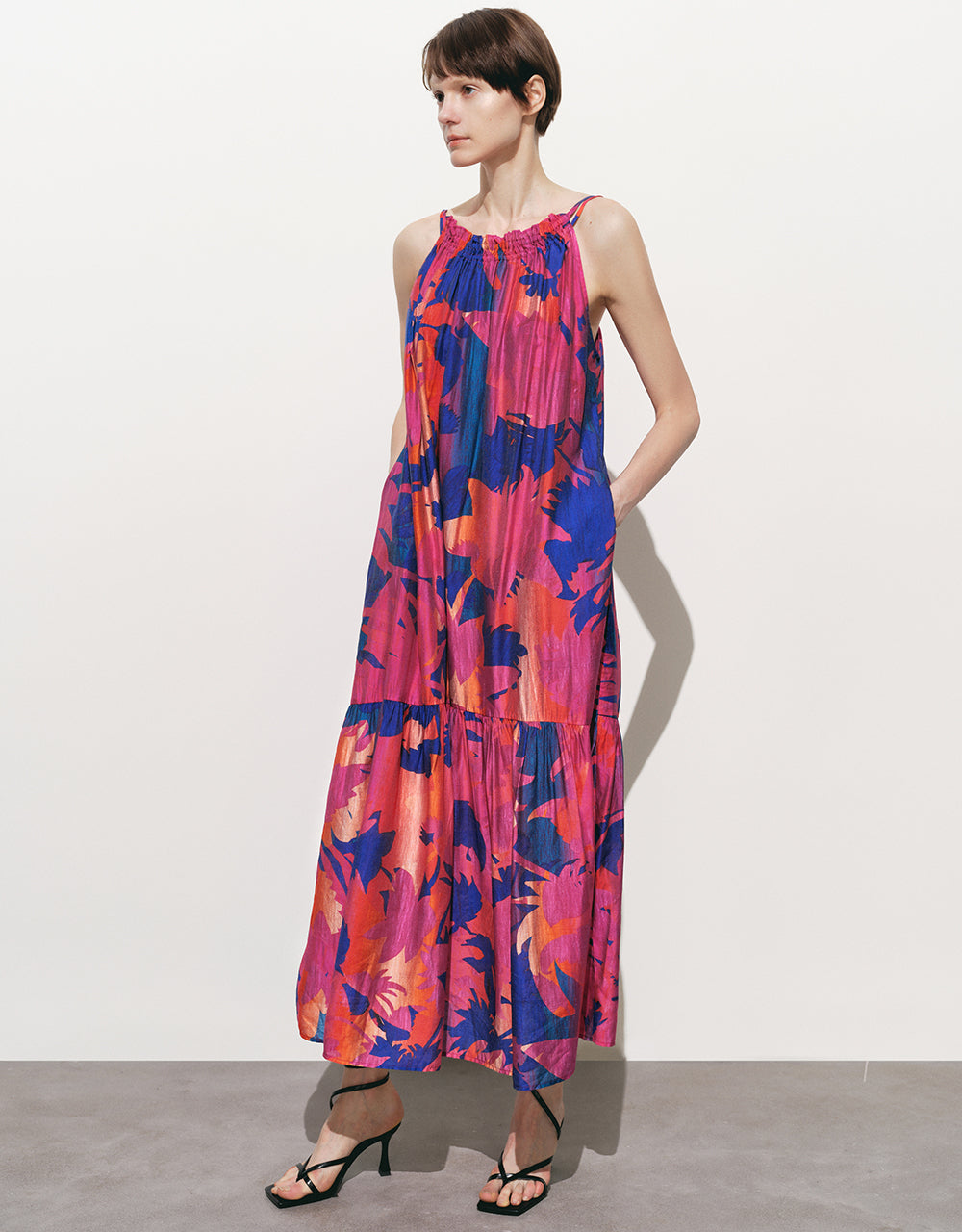 Halter Neck Printed A-Line Dress