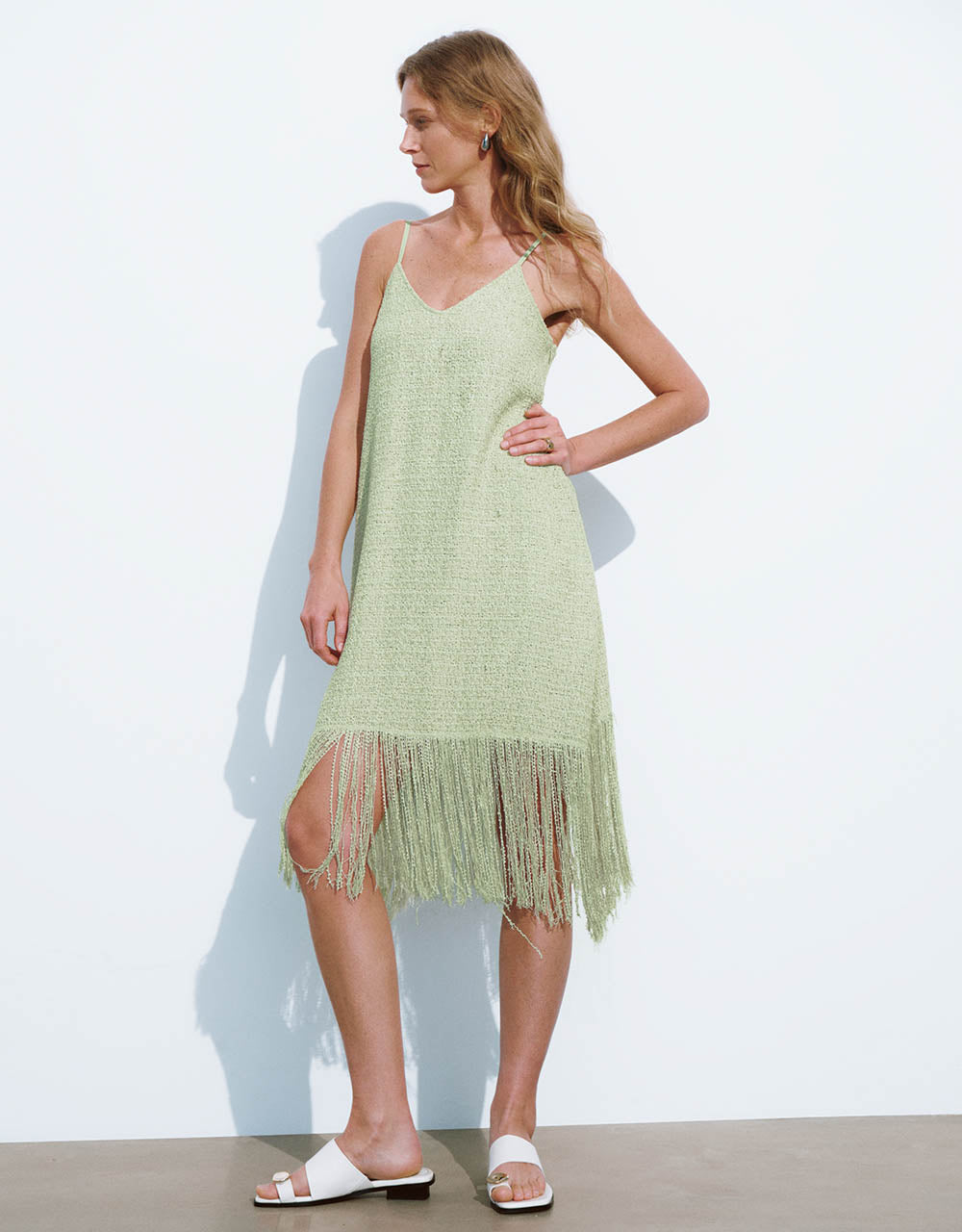 V-Neck A-Line Cami Dress With Tassel