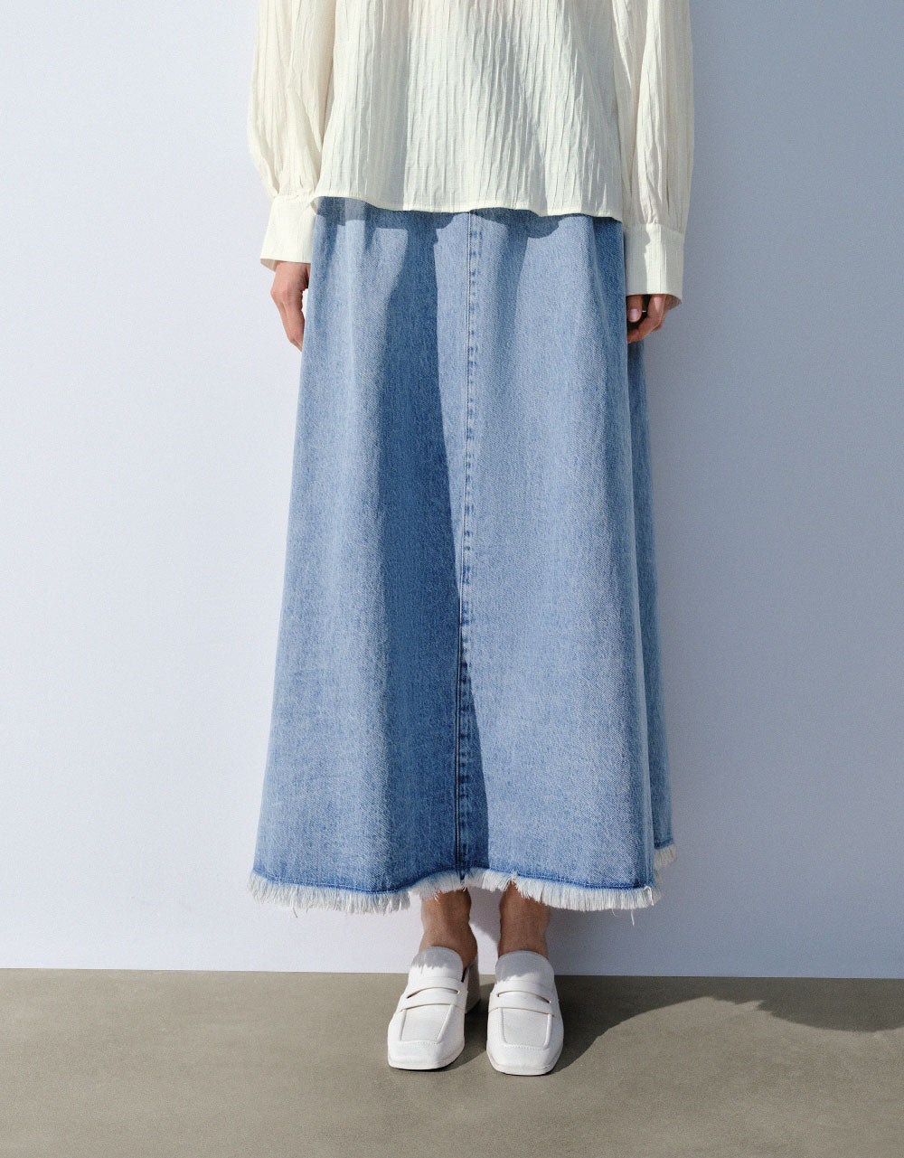 Midi A-Line Denim Skirt